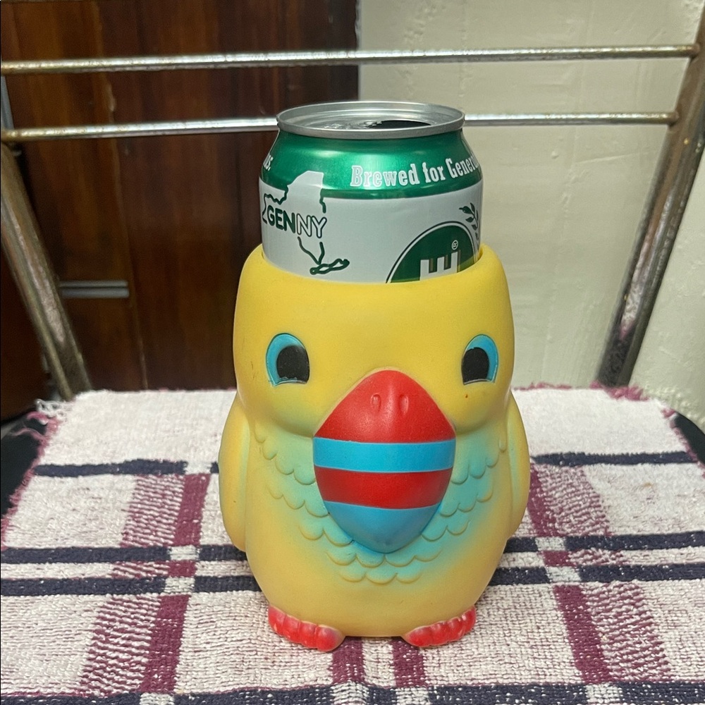 Vintage Colorful Parrot beer holder/planter/pencil holder/makeup brush holder